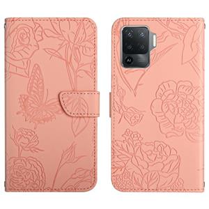 huismerk Voor Oppo A94 4G Skin Feel Butterfly Peony reliëf lederen telefooncase