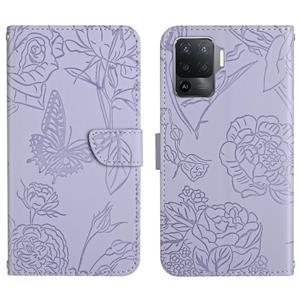 huismerk Voor Oppo A94 4G Skin Feel Butterfly Peony reliëf lederen telefooncase