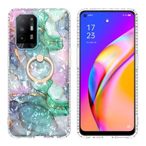 huismerk Voor OPPO A94 4G / F19 Pro / Reno5 F Ringhouder 2.0 mm Airbag TPU-telefoonhoes (inktgroen marmer)