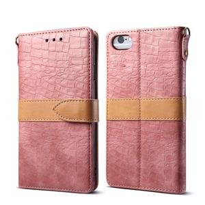 huismerk Splicing kleur krokodil textuur PU horizontale Flip lederen case voor iPhone 6/6S met portemonnee & houder & kaartsleuven & Lanyard (roze)