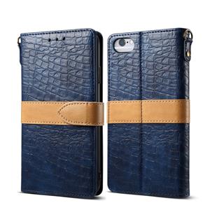 huismerk Splicing kleur krokodil textuur PU horizontale Flip lederen case voor iPhone 6/6S met portemonnee & houder & kaartsleuven & Lanyard (blauw)