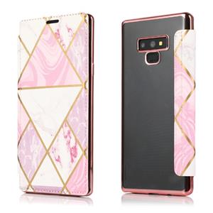 huismerk Voor Samsung Galaxy Note9 Bronzing Plating PU + TPU Horizontale Flip Lederen Case met Houder & Card Slot (roze wit)