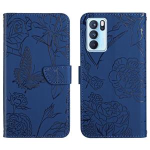 huismerk Voor Oppo Reno6 Pro 5G Skin Feel Butterfly Peony reliëf lederen telefoonhoes