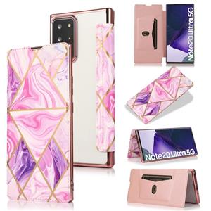 huismerk Voor Samsung Galaxy Note20 Ultra Bronzing Plating PU + TPU Horizontale Flip Lederen Case met Houder & Card Slot (roze paars)