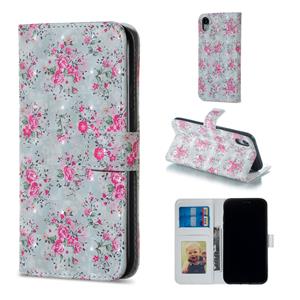 huismerk Rose patroon horizontale Flip lederen case voor iPhone XR met houder & kaartsleuven & foto frame & portemonnee