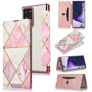 huismerk Voor Samsung Galaxy Note20 Ultra Bronzing Plating PU + TPU Horizontale Flip Lederen Case met Houder & Card Slot (roze wit)