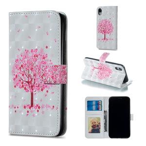 huismerk Roze boom patroon horizontale Flip lederen hoes for iPhone XR met houder & Card Slots & Foto Frame & portefeuille