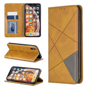 huismerk Rhombus textuur horizontale Flip magnetische lederen draagtas met houder & card slots & Wallet voor iPhone XS Max (geel)