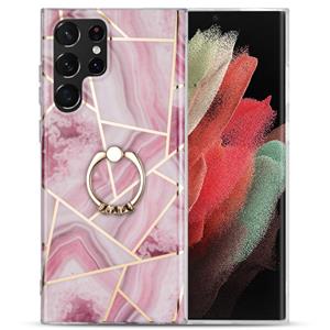 huismerk Voor Samsung Galaxy A72 5G / 4G Electroplating IMD Marble TPU telefoonhoesje met ring (Rose Red)