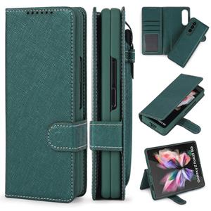 huismerk Voor Samsung Galaxy Z Fold3 5G 2 in 1 gesplitste opvouwbare lederen telefooncase (Cross Pattern Green)