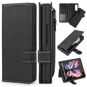 huismerk Voor Samsung Galaxy Z Fold3 5G 2 in 1 gesplitste opvouwbare lederen telefoonhoes (Twill Black)