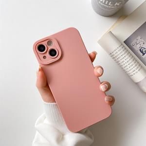 Huismerk Straight-Edge Solid Color Liquid Silicone Shockproof Full Coverage Protective Case For iPhone 13 Pro Max(Pink)