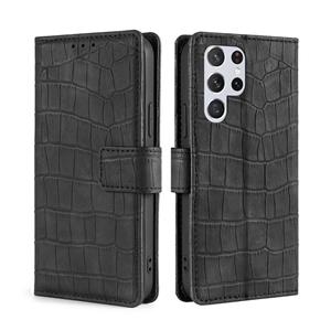 huismerk Voor Samsung Galaxy S22 Ultra 5G Skin Feel Crocodile Texture Magnetische Sluiting Horizontale Flip PU Case met Houder & Card Slots & Portemonnee (Zwar