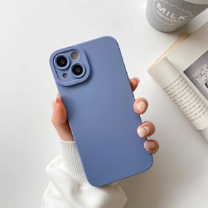 Huismerk Straight-Edge Solid Color Liquid Silicone Shockproof Full Coverage Protective Case For iPhone 13 Pro(Blue)