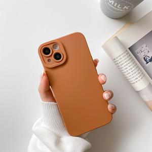 huismerk Straight-Edge Solid Color Liquid Silicone Shockproof Full Coverage Protective Case For iPhone 13(Brown)