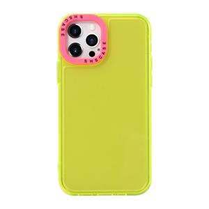 huismerk Color Contrast Lens Frame Transparante TPU-telefooncase voor iPhone 13 (geel + rose rood)