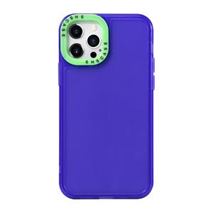 huismerk Color Contrast Lens Frame Transparante TPU-telefooncase voor iPhone 13 (paars + groen)