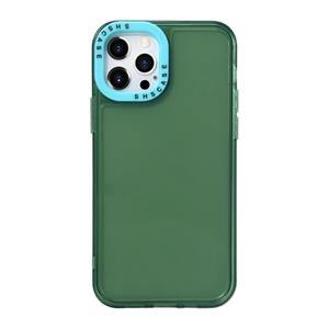 huismerk Color Contrast Lens Frame Transparante TPU-telefooncase voor iPhone 13 (groen + hemelblauw)