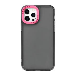 huismerk Color Contrast Lens Frame Transparante TPU-telefooncase voor iPhone 13 (Black + Rose Red)