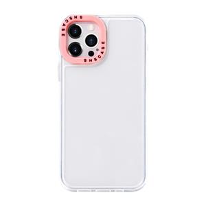 huismerk Color Contrast Lens Frame Transparante TPU-telefooncase voor iPhone 13 (transparant + lichtroze)