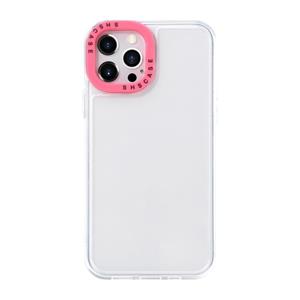 huismerk Color Contrast Lens Frame Transparante TPU-telefooncase voor iPhone 13 (Transparent + Rose Red)