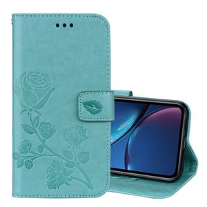 huismerk Rose reliëf horizontale Flip PU lederen case voor iPhone XR met houder & kaartsleuven & portemonnee (groen)