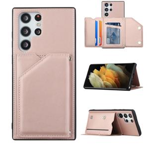 huismerk Voor Samsung Galaxy S22 Ultra 5G Skin Feel PU + TPU + PC Phone Case met kaartslots (Rose Gold)