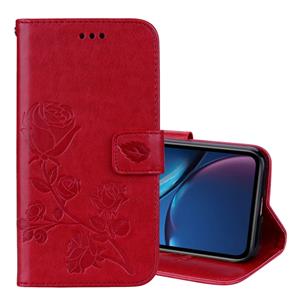 huismerk Rose reliëf horizontale Flip PU lederen case voor iPhone XR met houder & kaartsleuven & portemonnee (rood)