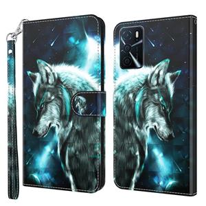 huismerk Voor Oppo A16 / A54 5G 3D-schilderpatroon TPU + PU lederen telefoonhoes (Wolf)