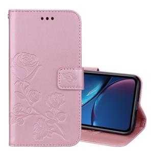 huismerk Rose reliëf horizontale Flip PU lederen case voor iPhone XR met houder & kaartsleuven & portemonnee (Rose goud)