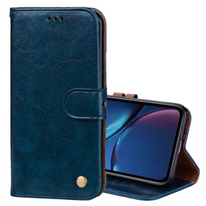 huismerk Business stijl olie Wax textuur horizontale Flip lederen case voor iPhone XR met houder & kaartsleuven & portemonnee (blauw)