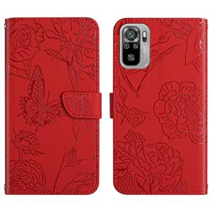 huismerk Voor Xiaomi Redmi Note 10 4G Skin Feel Butterfly Peony reliëf lederen telefooncase