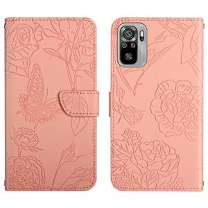 huismerk Voor Xiaomi Redmi Note 10 4G Skin Feel Butterfly Peony reliëf lederen telefooncase