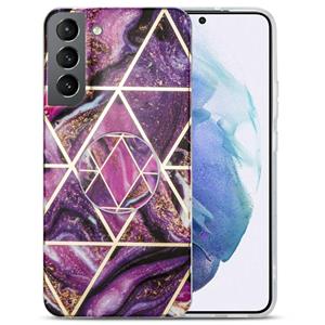 huismerk For Samsung Galaxy S22 5G IMD Marble TPU Phone Case with Folding Holder(Purple)