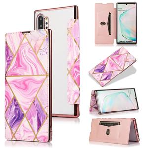 huismerk Voor Samsung Galaxy Note10 + Bronzing Plating PU + TPU Horizontale Flip Lederen Case met Houder & Card Slot (roze paars)