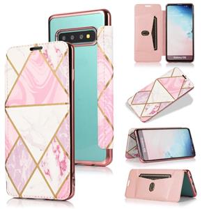 huismerk Voor Samsung Galaxy S10 Bronzing Plating PU + TPU Horizontale Flip Leren Case met Houder & Card Slot (roze wit)