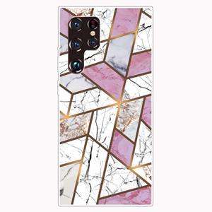 huismerk Voor Samaung Galaxy S22 Ultra 5G Marmeren Patroon Schokbestendig TPU Telefoonhoes (Rhombus White Purple)