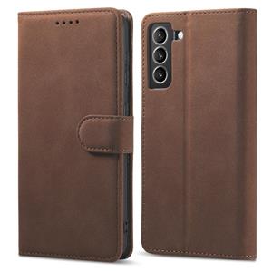 huismerk Voor Samsung Galaxy S21 + 5G Frosted Anti-Diefstal Borstel Horizontale Flip Leren Case met Houder & Card Slots & Portemonnee (Koffie)