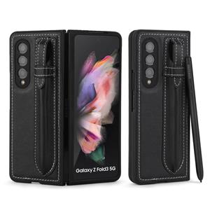 huismerk Voor Samsung Galaxy Z Fold3 5G Top Layer Leather Cover Vouwen Lederen Telefoonhoes (Zwart)