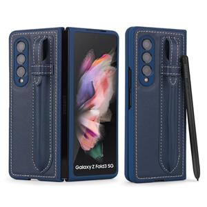 huismerk Voor SAMSUNG GALAXY Z VOUW3 5G TOP LAAG LEDER ACHTERHEEK VOUWEN LEDER TYPE CASE (BLAUW)