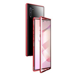 huismerk Voor Samsung Galaxy Note10 Magnetic Metal Frame Dubbelzijdige Tempered Glass Case (Rood)