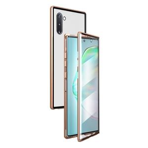 huismerk Voor Samsung Galaxy Note10 Magnetic Metal Frame Dubbelzijdige Tempered Glass Case (Goud)