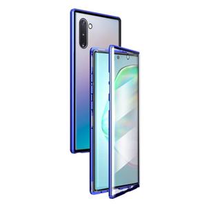 huismerk Voor Samsung Galaxy Note10 Magnetic Metal Frame Dubbelzijdige Tempered Glass Case (Blue Purple)