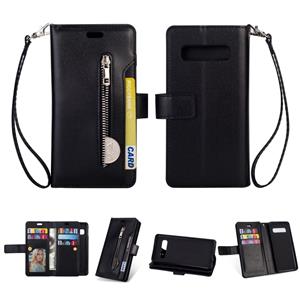 huismerk Voor Samsung Galaxy S10 Multifunctionele Rits Horizontale Flip Lederen case met Holder & Wallet & 9 Card Slots & Lanyard(Zwart)