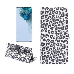 huismerk Voor Galaxy S20+ Leopard Pattern Horizontal Flip Leather Case met Holder & Card Slots(Wit)