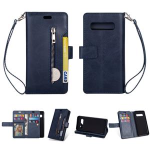 huismerk Voor Samsung Galaxy S10 Multifunctionele Rits Horizontale Flip Lederen case met Holder & Wallet & 9 Card Slots & Lanyard(Blue)