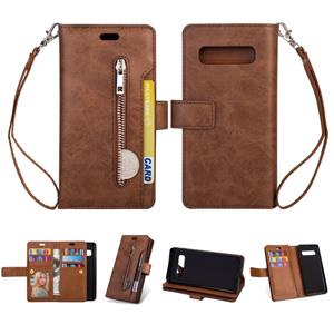 huismerk Voor Samsung Galaxy S10 Multifunctionele Rits Horizontale Flip Lederen case met Holder & Wallet & 9 Card Slots & Lanyard(Bruin)