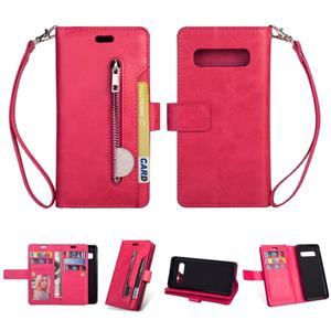 huismerk Voor Samsung Galaxy S10 Multifunctionele Rits Horizontale Flip Lederen case met Holder & Wallet & 9 Card Slots & Lanyard(Rose Red)