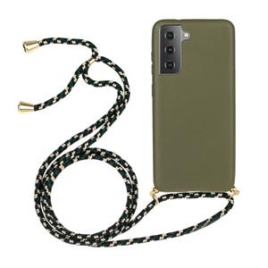 huismerk Voor Samsung Galaxy S21 5G Tarwe stro materiaal + TPU beschermhoes met Lanyard (Army Green)