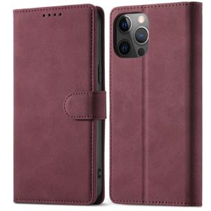 huismerk Frosted Anti-Diefstal Borstel Horizontale Flip Leren Case met Houder & Card Slots & Portemonnee voor iPhone 13 Pro Max (Wine Red)